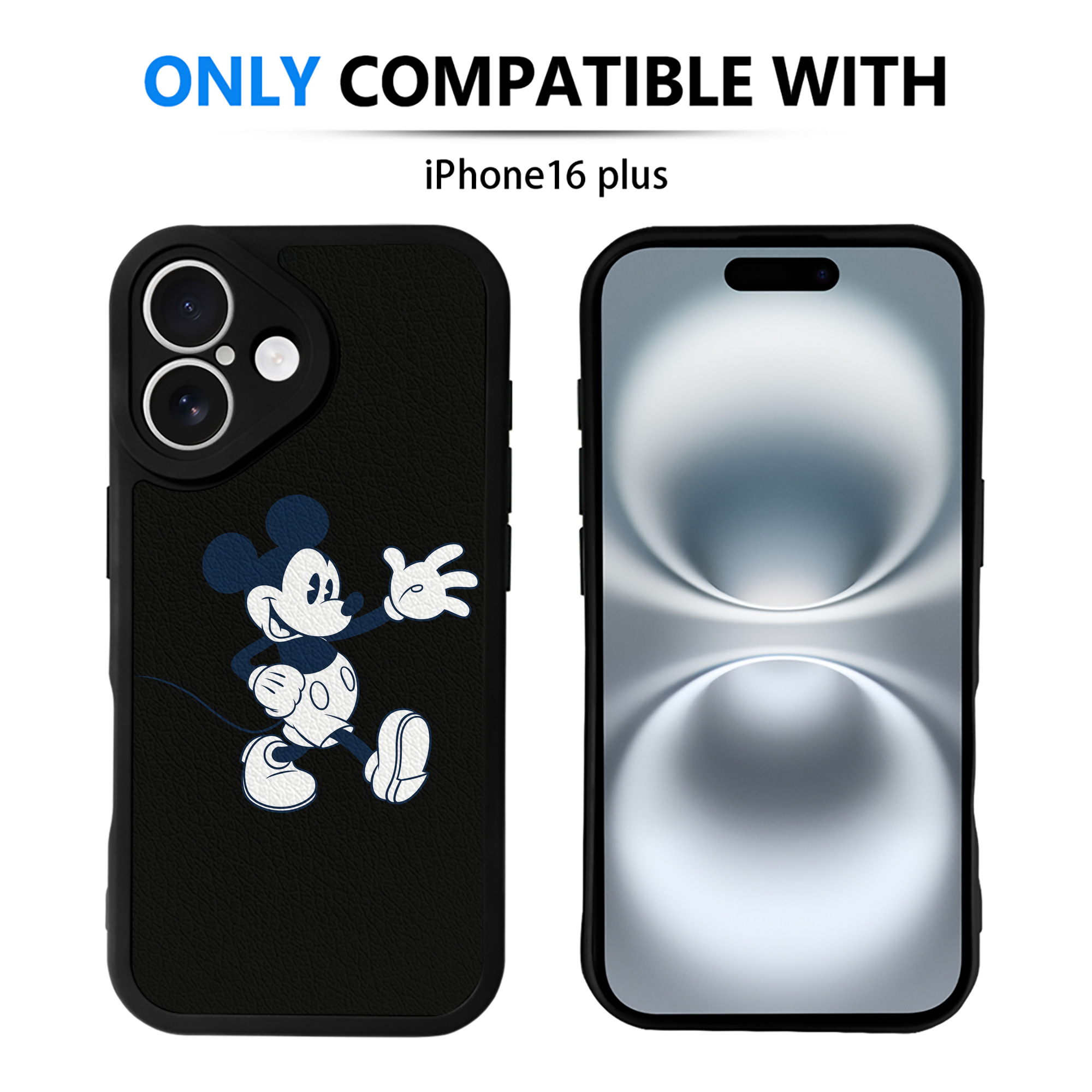 （画像用） ミッキーマウス Mickey Mouse 【iPhone 16シリーズ対応】シリコンスマホケース（レザー調） 材質：シリコン